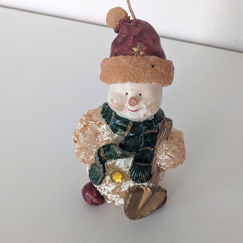 Vintage Christmas Snowman Candle with Shovel 15 cm used