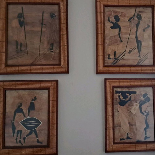 Handmade paintings from Kenya, set of 4, African art, like new