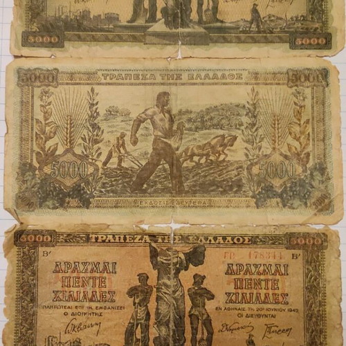 5000 Drachma banknotes used, Greece 1942, set of 2 pieces