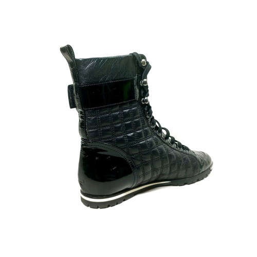 Ballin Italy quilted leather high-top boots, black patent buckle