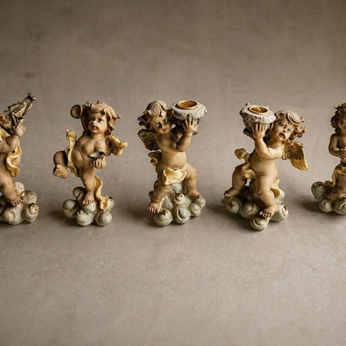 Vintage decorative angels used, set of 5 pieces