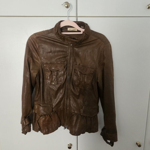 Donna Karan leather brown jacket used, women's medium