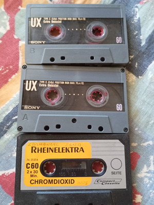 Sony Chrome Cassette Tapes used, pack of 3 with Rheinelektra