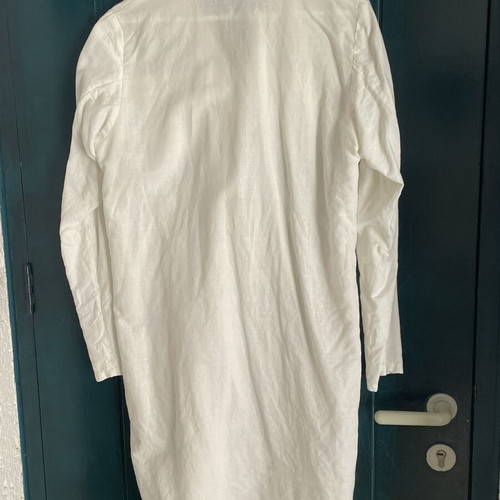 Linen midi shirt dress, white, size M-L