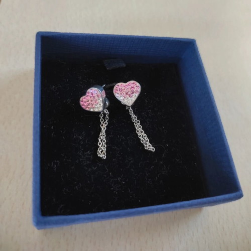 Folli Follie Hanging Heart Earrings like new pink silver
