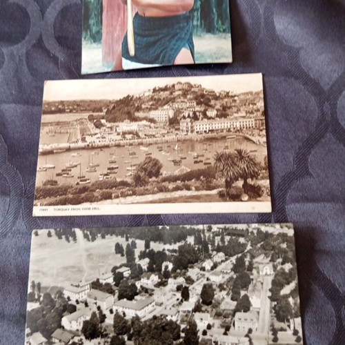 Postcards used, set of three with stamps and postmarks