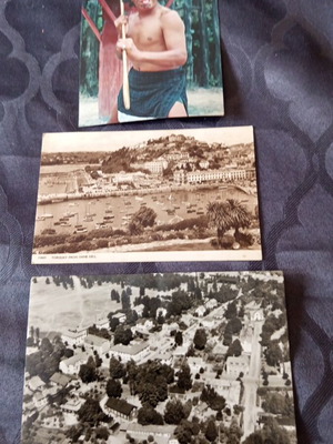Postcards used, set of three with stamps and postmarks