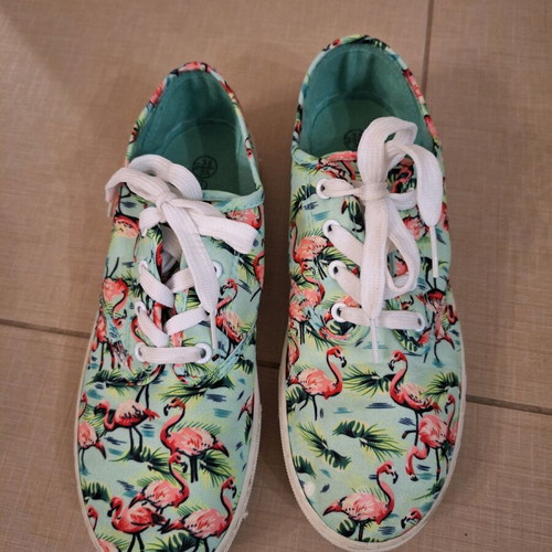 Esmara canvas shoes like new, colorful, size 36 with flamingo design