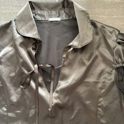 Satin short-sleeve blouse, grey green, size M