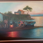 Ελαιογραφία Χρήστος Μπρικμαν σε καινούργιο, με μεγάλη κορνίζα 60x110