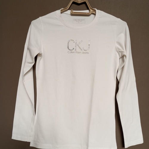 Unisex white long-sleeve shirt like new, round neck