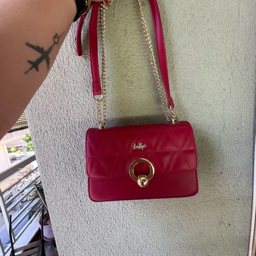 Kallys Mini Shoulder Bag Like New, Red with Gold Chain