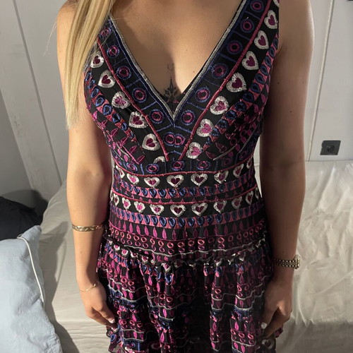 Anna Sui dress with embroidered hearts used, size 2, colorful