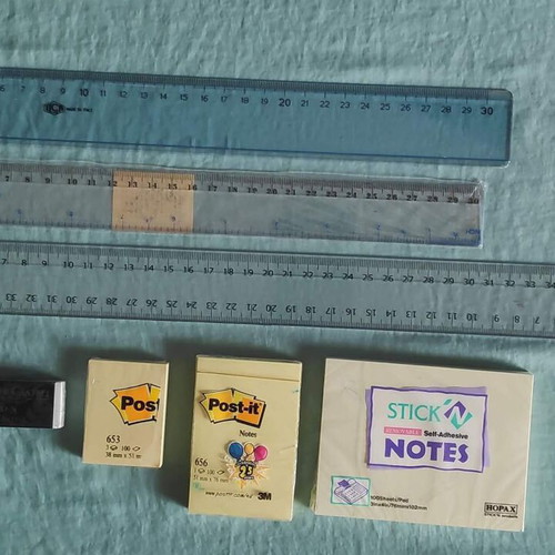 Office supplies new with rulers, Faber Castell eraser and post it