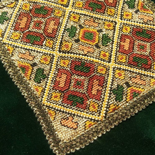 Handmade embroidery with green velvet like new