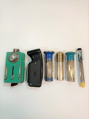 Collection of six vintage lenses with Greek bronze one