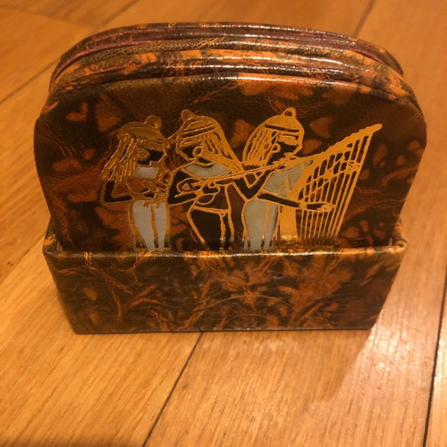 Leather Coasters Egypt vintage like new with gold print