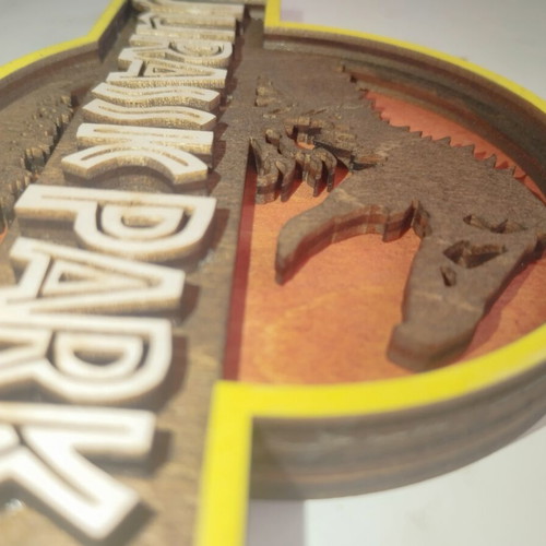 Wooden Jurassic Park decorative piece