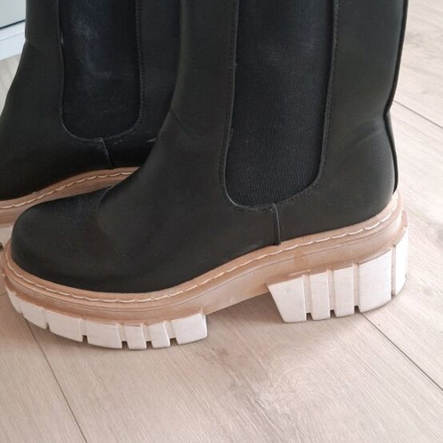 Boots used, galoshes style, black with white details, size 39