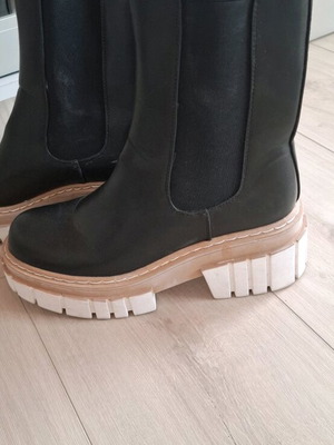 Boots used, galoshes style, black with white details, size 39