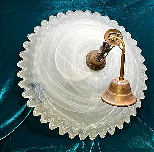 ΦΩΤΙΣΤΙΚΟ ΜΕΓΑΛΟ ΟΡΟΦΗΣ ΜΟΥΡΑΝΟ ΟΠΑΛΙΝΑ VINTAGE. Vintage Murano Glass Marble Pattern Light | Opaline