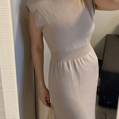 Morgan knitted maxi dress size L like new, beige greige