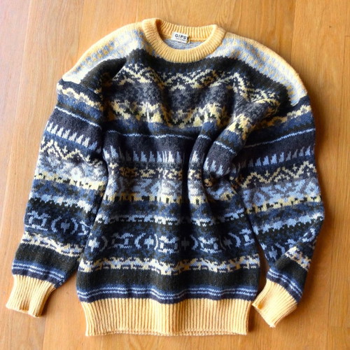 GIPSY Vintage men's jacquard sweater with Scandinavian pattern, size Large