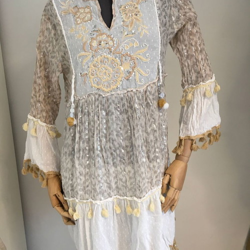 Boho dress tunic with rich embroidery and tassels like new