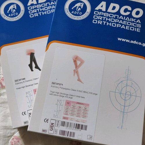 Adco compression socks XXL new, 1 pair black class 1, 1 pair beige class 2