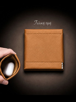 Slim coin pouch wallet, brown PU leather, 10 x 8 cm