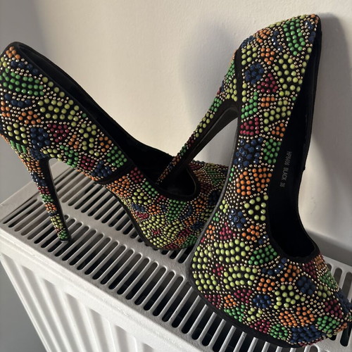Platform high heels like new, multicolored rhinestones, size 38, 16 cm heel