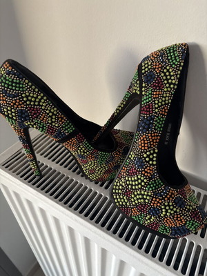 Platform high heels like new, multicolored rhinestones, size 38, 16 cm heel