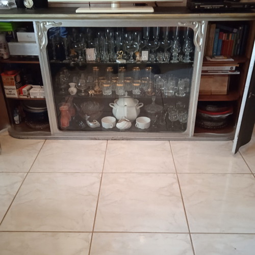 Vintage living room buffet used, German made with glass display and wheels