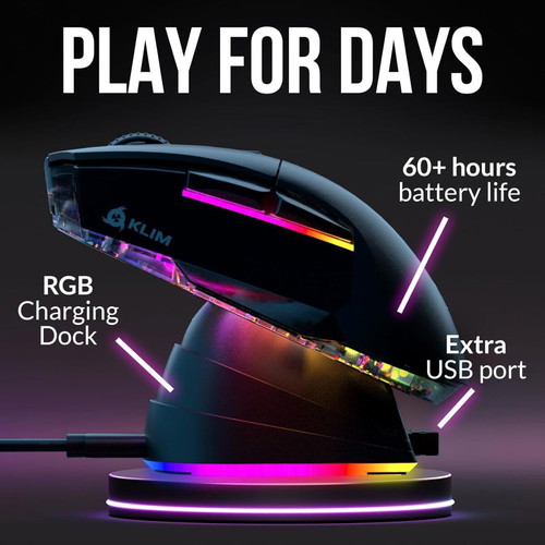 KLIM Blaze X RGB wireless gaming mouse new with charging dock up to 12000 DPI