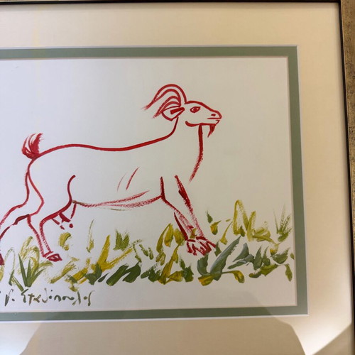 G. Stathopoulos artwork Goat in frame like new