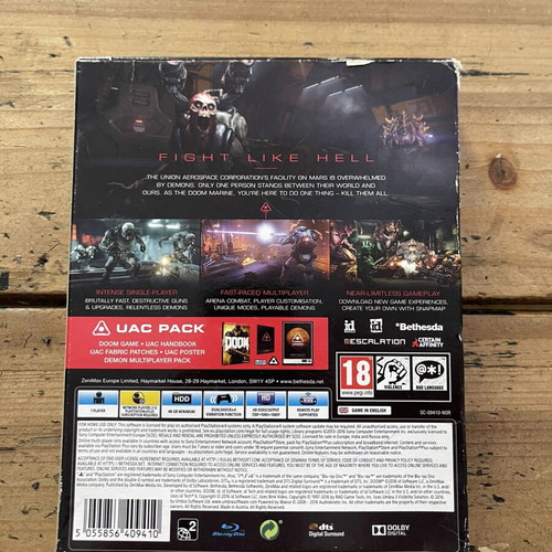 Doom PS4 deluxe edition with UAC pack, like new