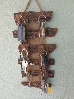 Handmade wall stand for keys from tree bark new