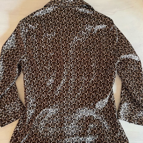 Stradivarius polyester shirt like new, brown with white, size L