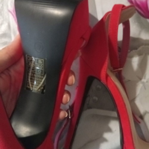 High Heeled Velvet Red Sandals size 37, new