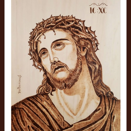 Pyrography painting Jesus Christ with crown of thorns new