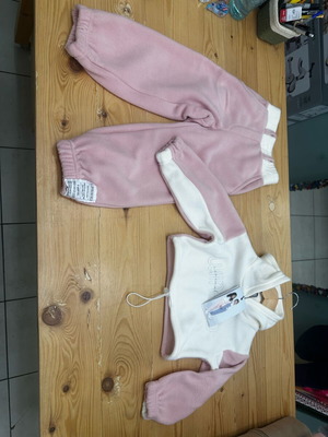 Fleece set with two-tone embroidery top and pants with mask new