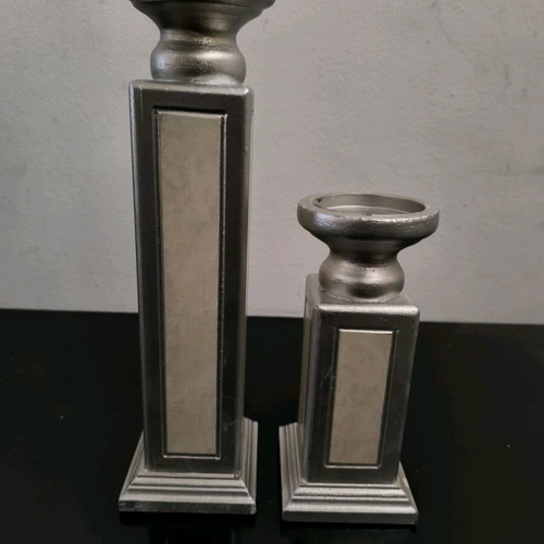 Wooden candlesticks like new, gray and beige color, set of 2