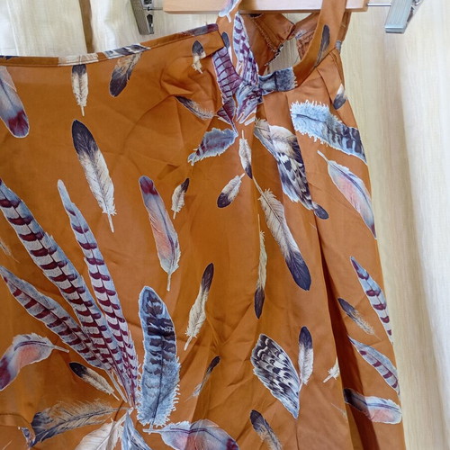 Satin blouse with print like new, beige and brown, size M