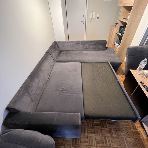 Corner sofa anthracite/grey with pull-out bed