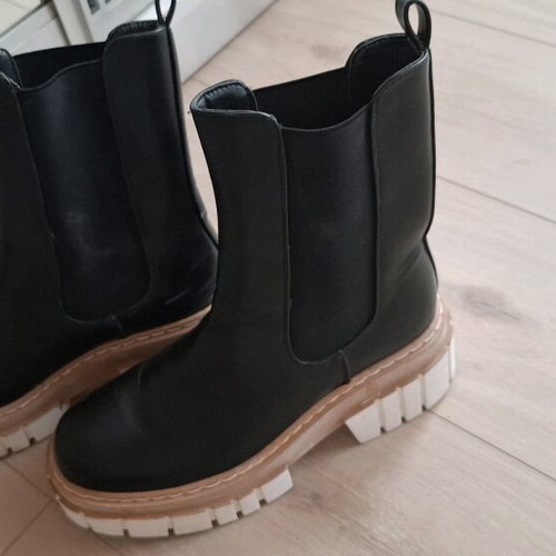 Boots used, galoshes style, black with white details, size 39