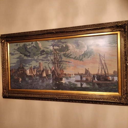 Embroidered textile paintings set of 2, like new