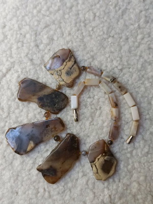 Agate necklace boho style used, large pieces