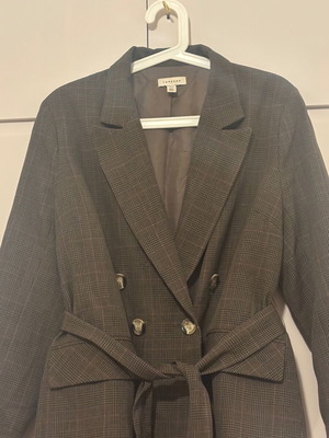 Topshop women's oversized checked blazer with belt used, Large, brown