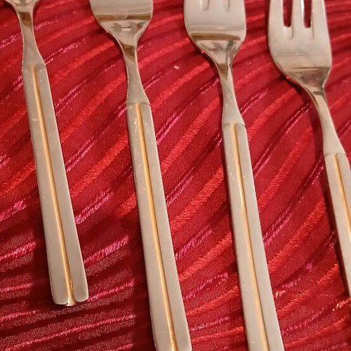 Zoulovits forks set of 6 used 18/10 silver with gold line