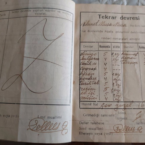 Ученически бележник от 1945 година употребяван, на турски език